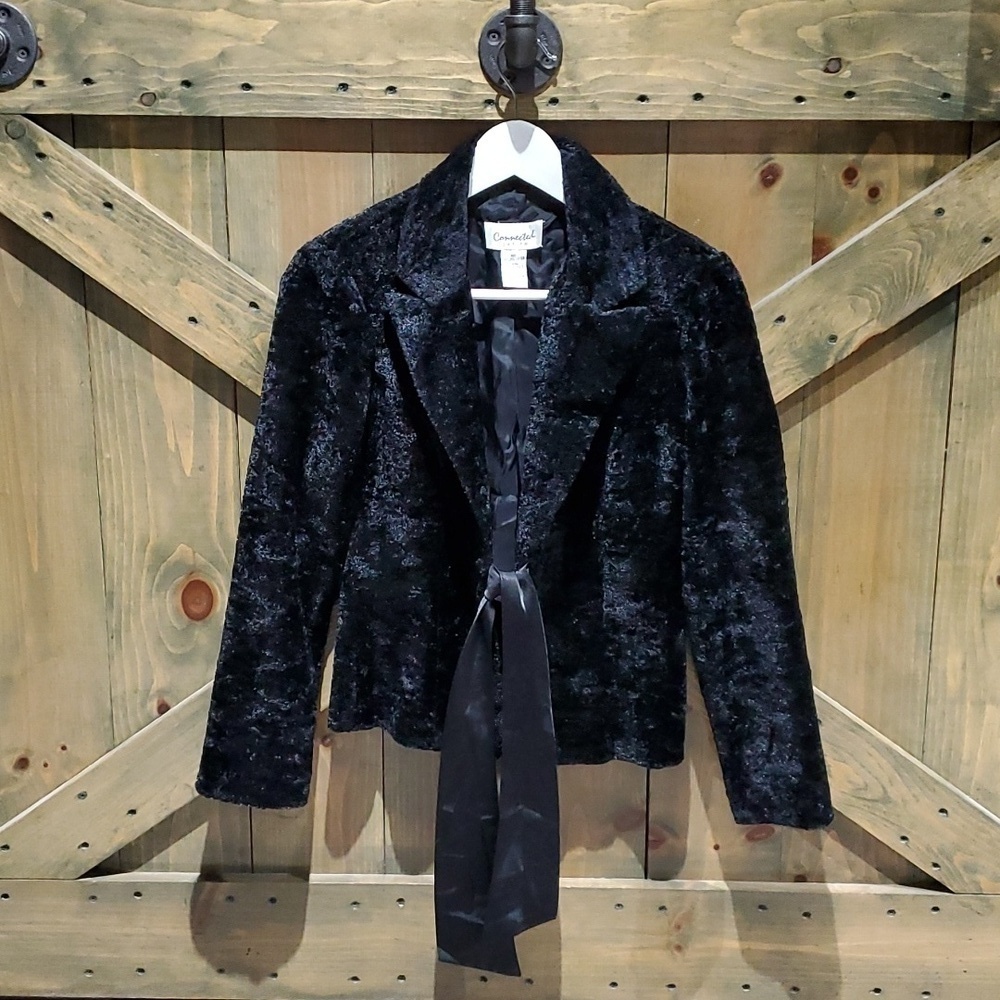 Vintage BLACK VELVET BLAZER W SASH BELT PETITE Dressy Formal Holiday Classy Club